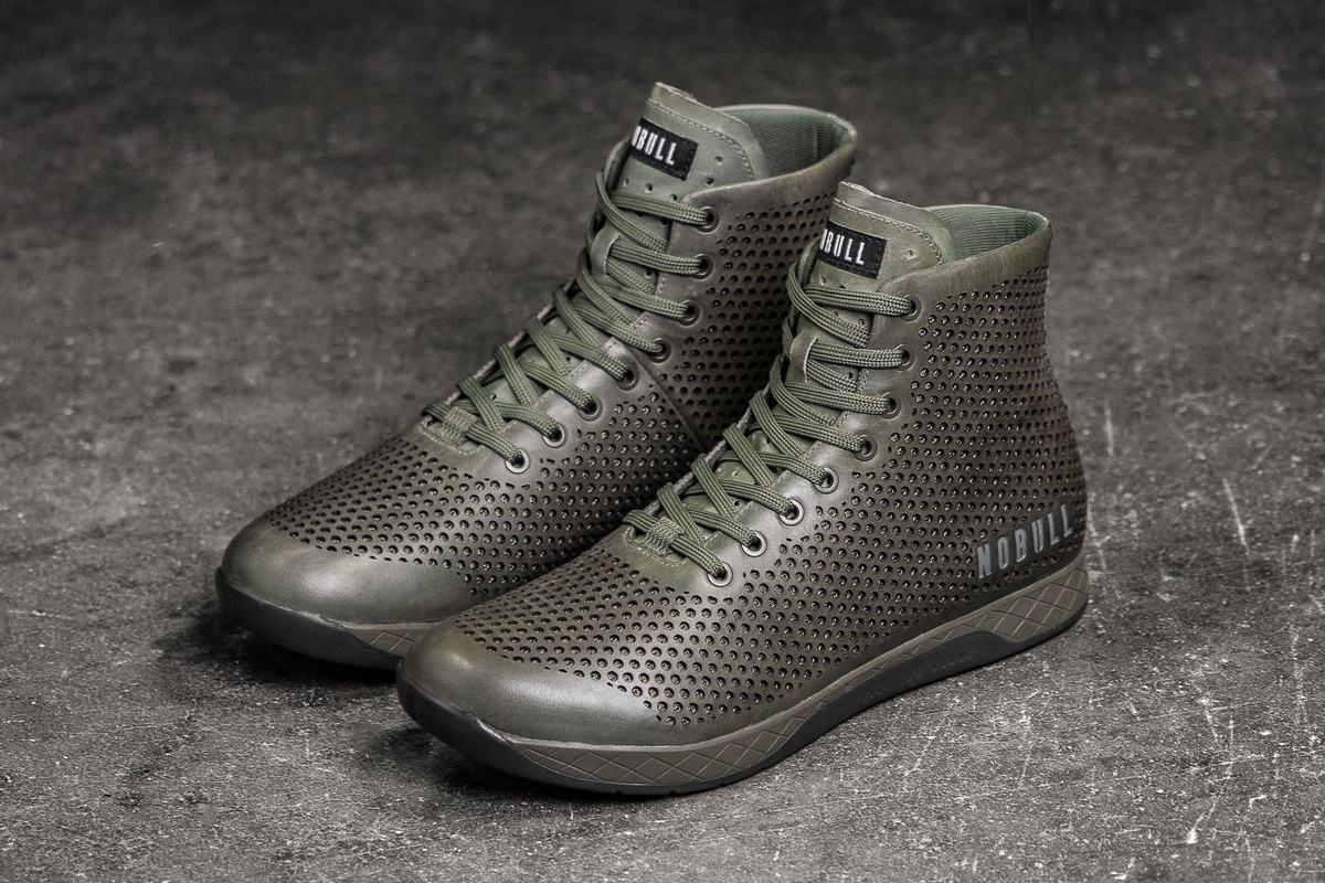 Nobull High-Top Leather Men's Trainers Olive | Australia (PC0946)